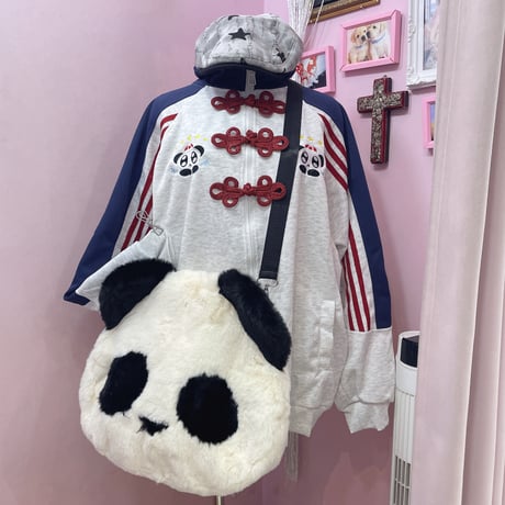 謝謝Panda配色チャイナスウェットブルゾン