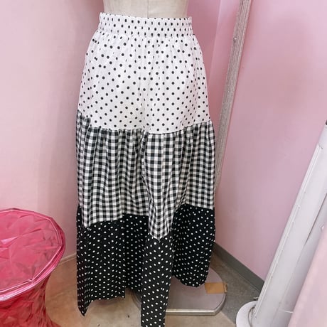 ドット×チェックティアードスカート