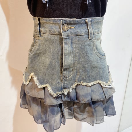 シフォン切替デニムスカート
