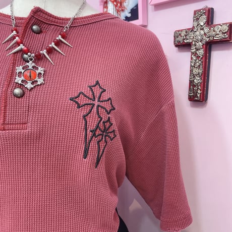 クロス刺繍サーマルTシャツ