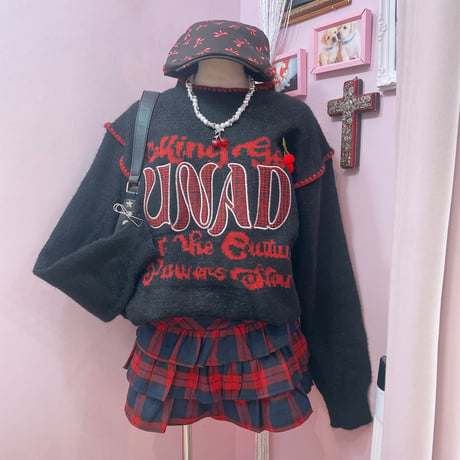 Cherryチェックロゴニット