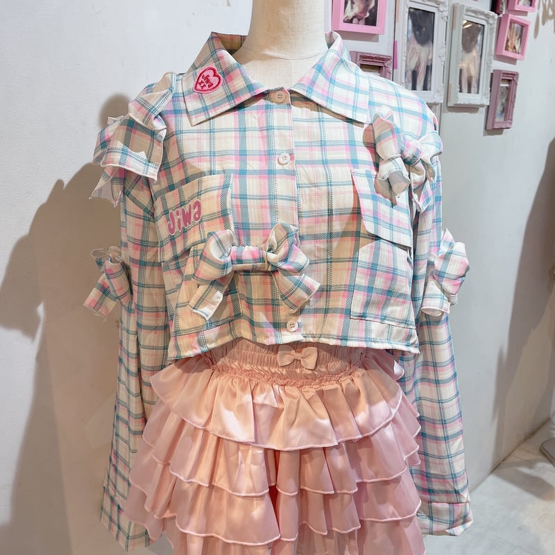 リメイクリボン♡ロゴ刺繍チェックシャツ | Romantic Standard リメイクリボン♡ロゴ刺繍チェックシャツ | Romantic Standard