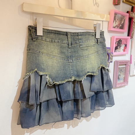 シフォン切替デニムスカート