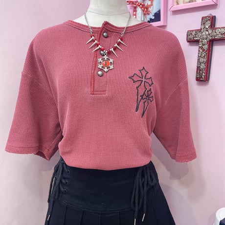 クロス刺繍サーマルTシャツ