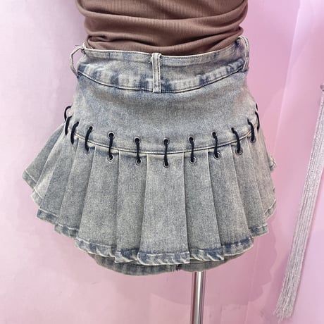 プリーツ切り替えデニムスカート