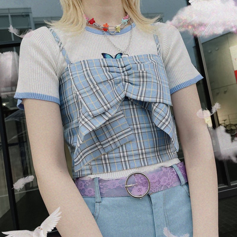 【新品】 WONDERFUL WORLD チェック柄 リボン ビスチェ フロントビッグリボンチェックビスチェ | Romantic Standard