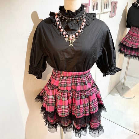 クロス刺繍パフスリーブブラウス