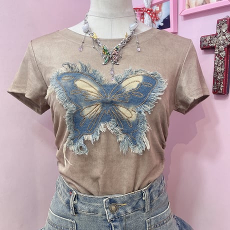 デニムバタフライブラウンチビT