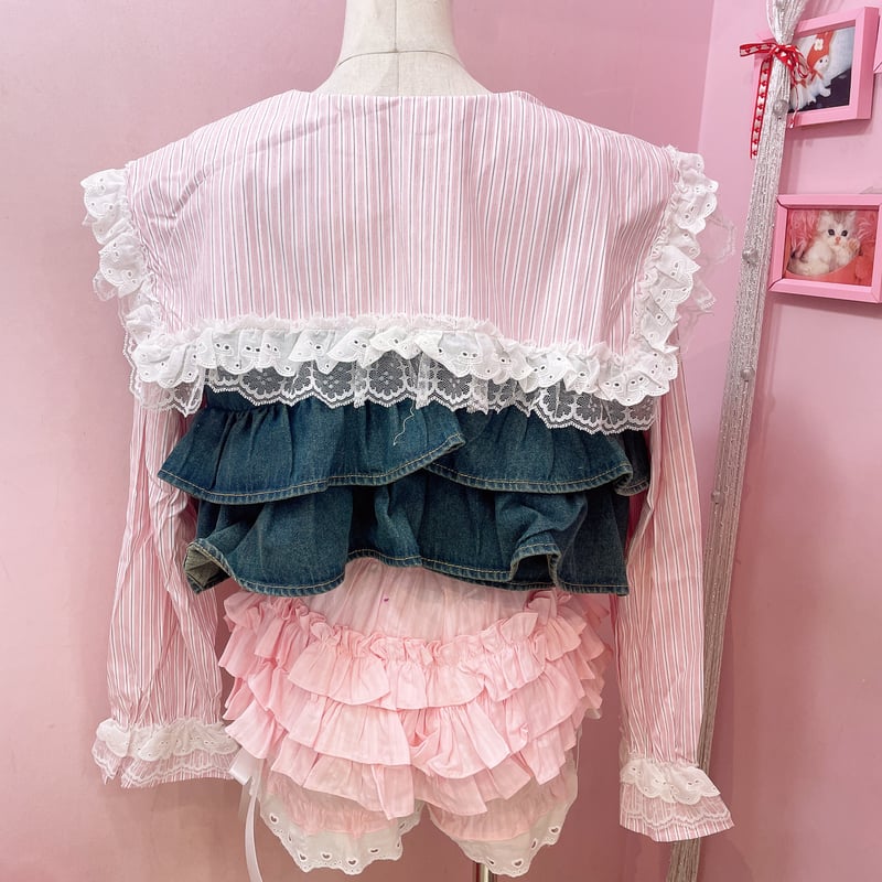 Bad mood kitty フリルカラーストライプブラウス | Romantic Stand