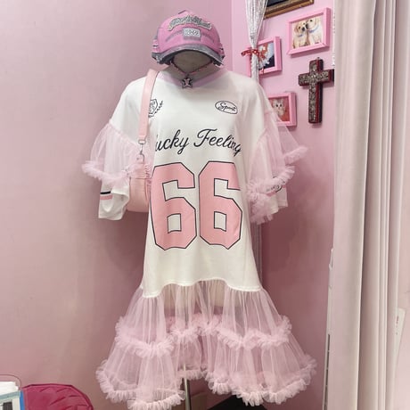 Pinkyナンバリングフリルチュールワンピース