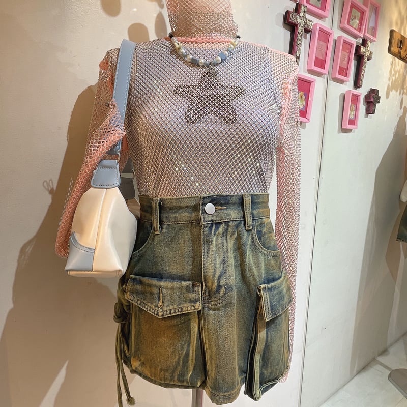トップス STONE  メッシュラインストーントップス[品番：MKSW0058710]｜GYDA