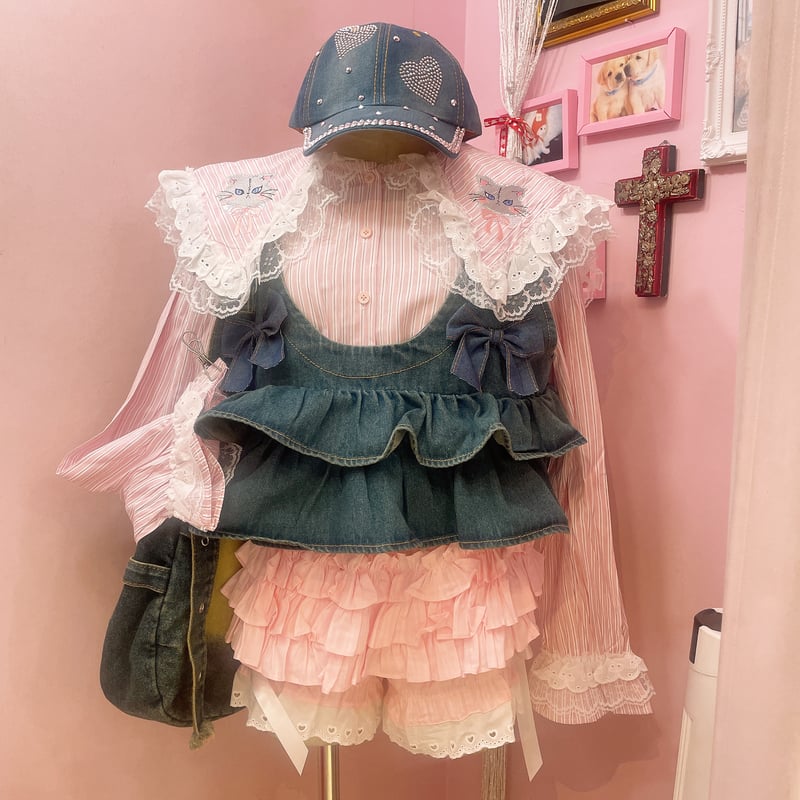 Bad mood kitty フリルカラーストライプブラウス | Romantic Stand