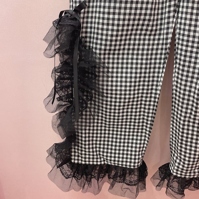 サイドスリットベーシックパンツ　ラベンダー ギンガムチェック　S サイドスリットベーシックパンツ(ブルーギンガム) - seventen