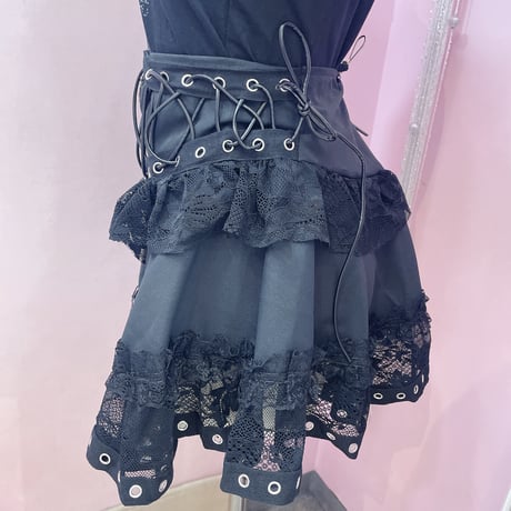 レースアップフリルZipスカート