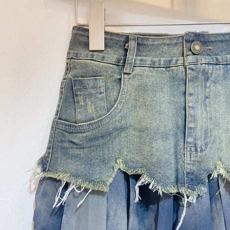 シフォン切替デニムスカート