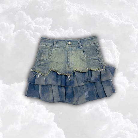 シフォン切替デニムスカート