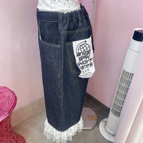 フリルレースデニムバミューダパンツ
