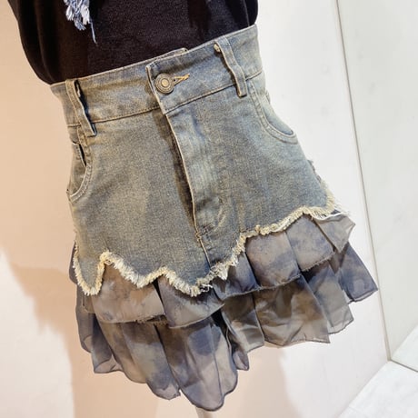 シフォン切替デニムスカート