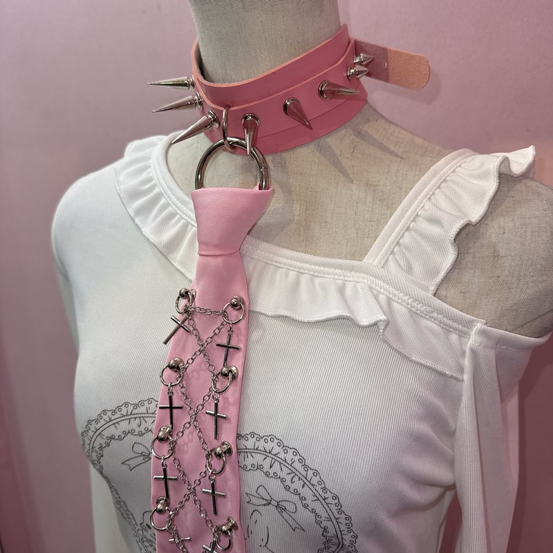 babylclub スタッズ チョーカートップス ピンク ゴシックスタッズチョーカーネクタイ | Romantic Standard