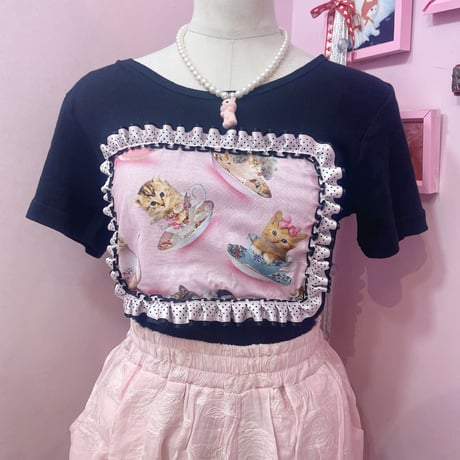 フリルTea cup kittyパッチTシャツ