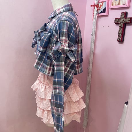 リメイクリボンチェックブラウス