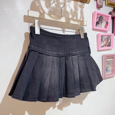 ベルトデザインプリーツ切替デニムスカート