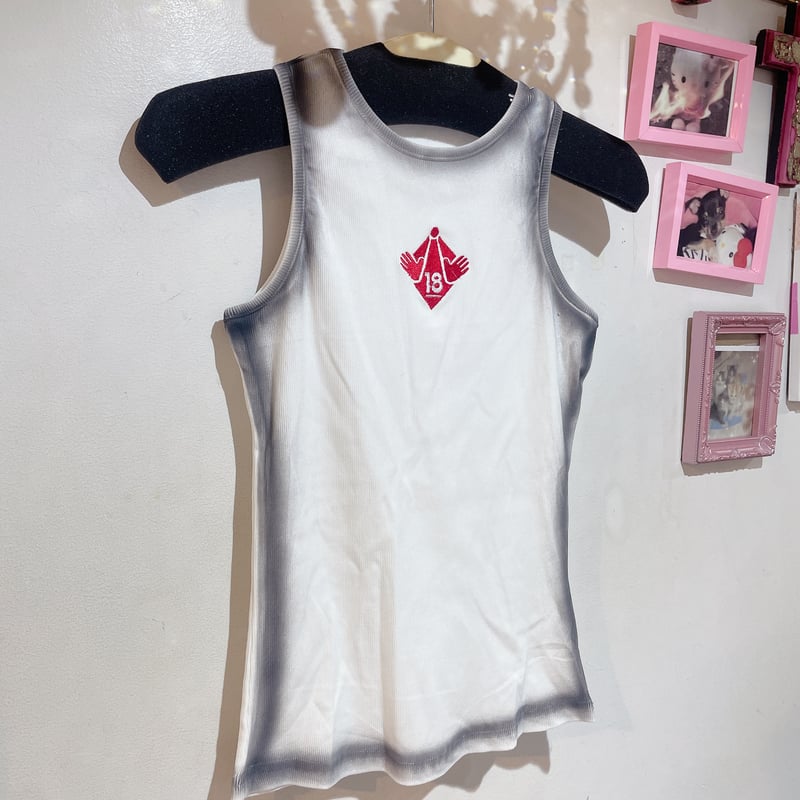 45R 刺繍のタンクトップ フォーティーファイブアール 45R コットン フロントカットワーク