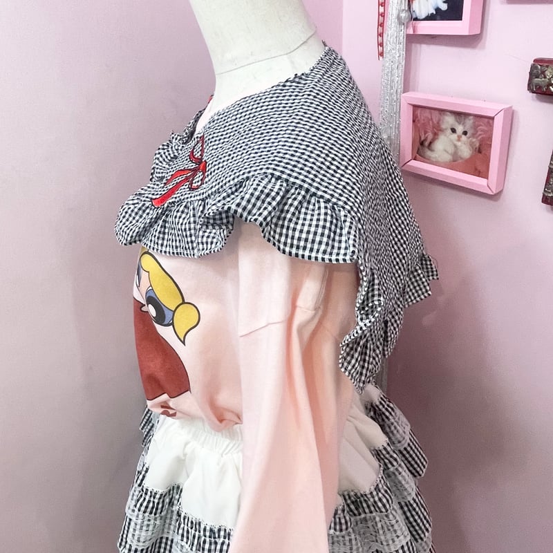 【送料無料】ふりふりつけ襟スタイ(ピンクチェック) つけ襟風スタイ- 日本製の新生児肌着・ベビー服・ベビーアイテム