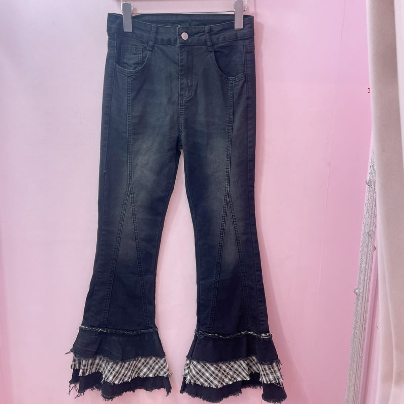 チェック切替フレアデニムパンツ | Romantic Standard ロマンティック 