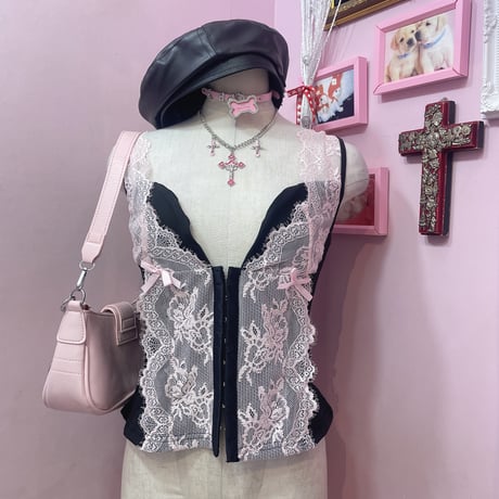 Black×pinkレースビスチェ