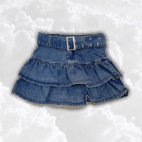 ベルト付フリルデニムスカート