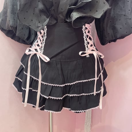 Pinkyレースアップティアードスカパン