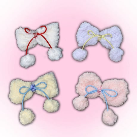 もこもこリボンヘアクリップ