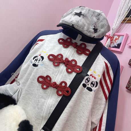 謝謝Panda配色チャイナスウェットブルゾン