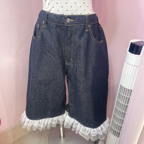 フリルレースデニムバミューダパンツ