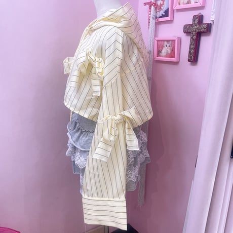 リメイクリボンストライプフードシャツ