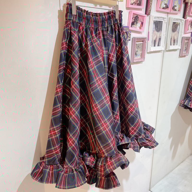 アレマンド様リクエストフリル アシンメトリー スカート チェック ウール アレマンド様リクエストフリル アシンメトリー スカート チェック