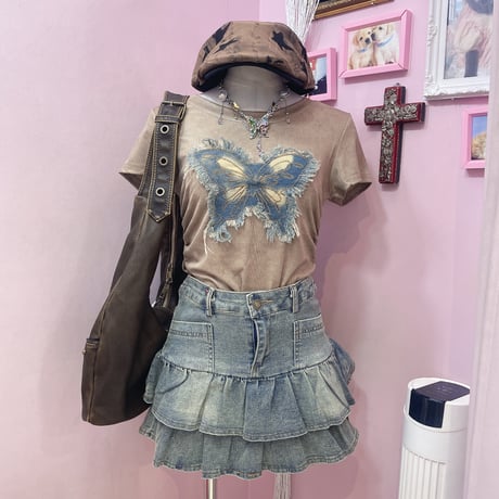 デニムバタフライブラウンチビT
