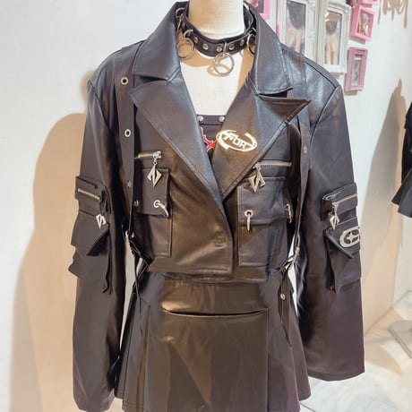 リングメタルレザークロップドジャケット
