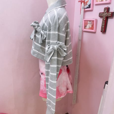 Dog刺繍リメイクリボンボーダーポロ