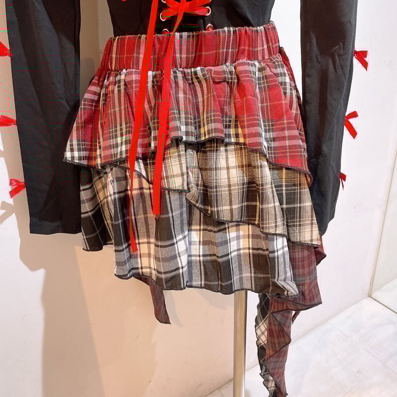 MAD GIRL タータンチェックアシンメトリースカート　M MAD GIRL タータンチェックアシンメトリースカート M