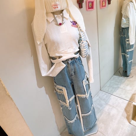 ダメージワークデニムパンツ