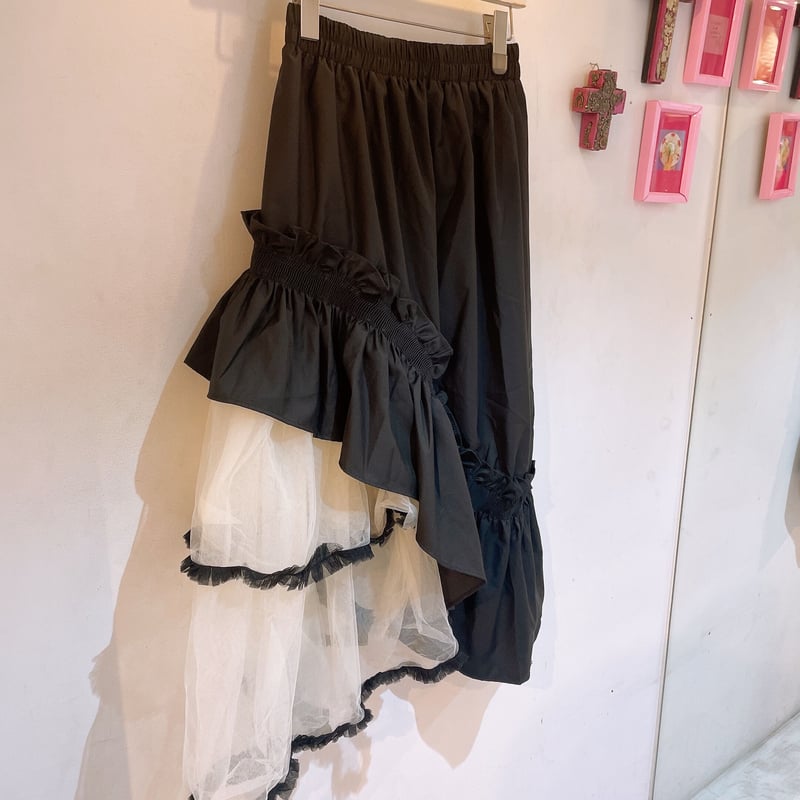 【ブルネロクチネリ】フレアスカート アシンメトリー 切替 ストライプ 40 紺 オクタダブルクロス・アシンメトリースカート/40代50代からの