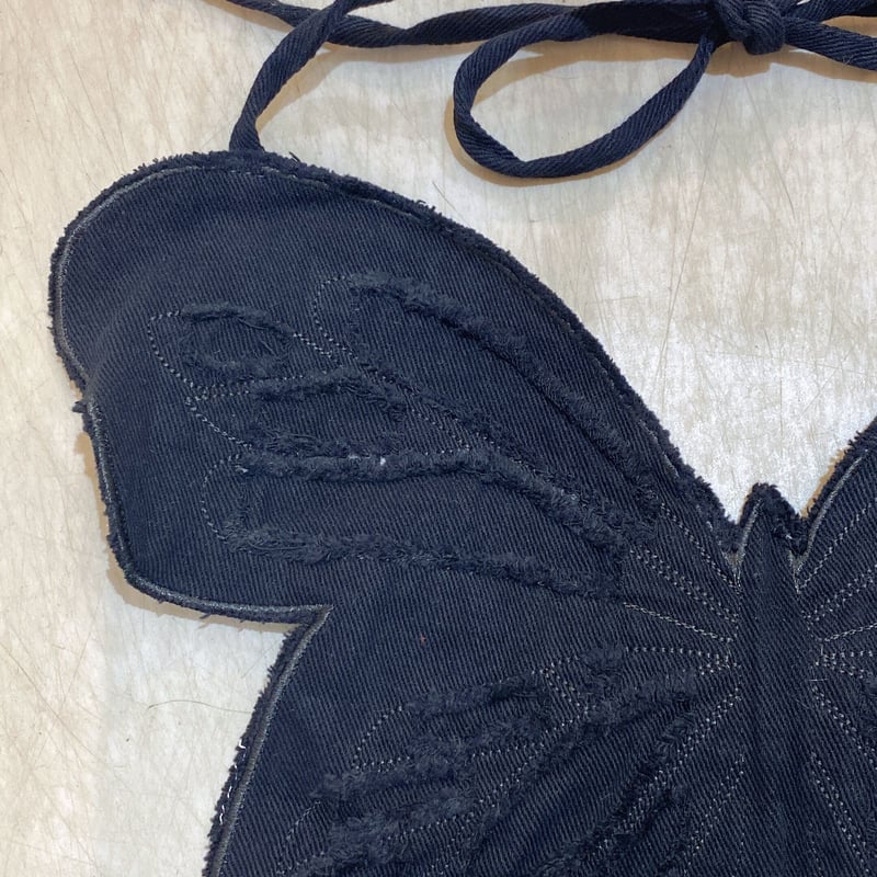 古着 ビンテージ 80s ハンドメイド 蝶々 デニム エプロン ビスチェ 希少 VINTAGE - 古着 ビンテージ 80s ハンドメイド 蝶々 デニム エプロン