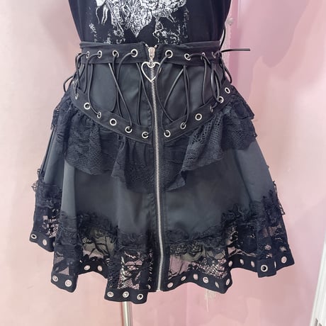 レースアップフリルZipスカート