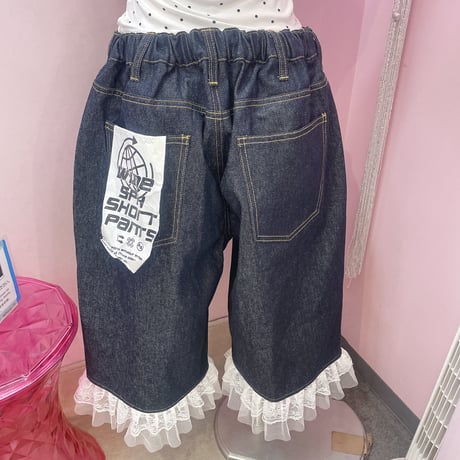 フリルレースデニムバミューダパンツ