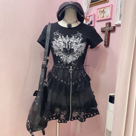 レースアップフリルZipスカート