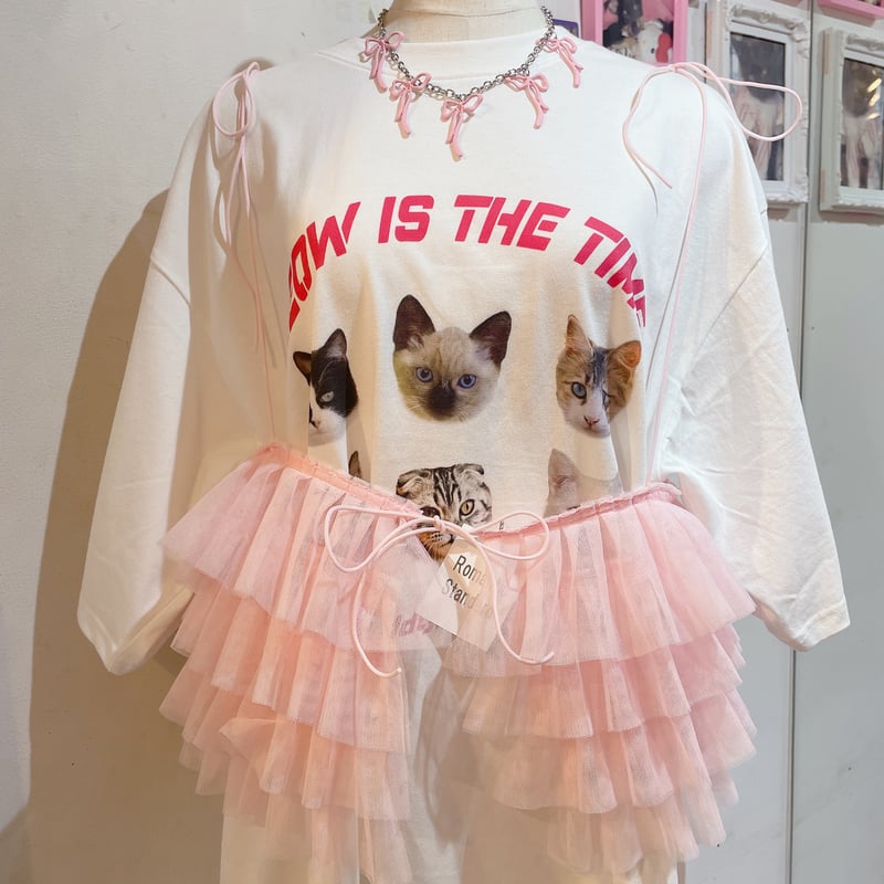 FETICO チュールビスチェ チュールドッキングニット ビスチェ風 クルーネックニット[品番