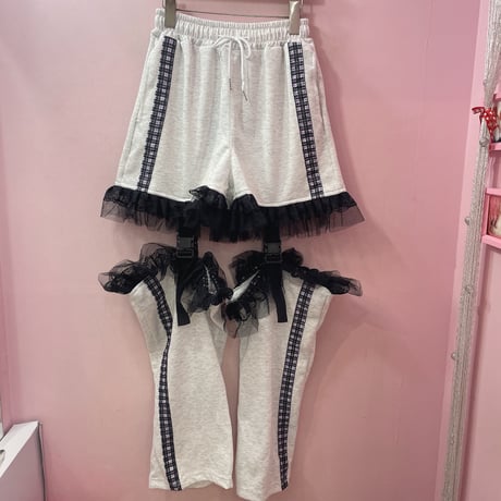 チェックラインセパレートフリルスウェットパンツ