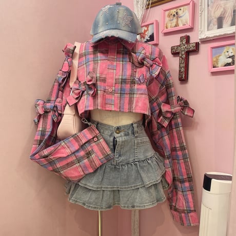 リメイクリボンバタフライパールシャツ